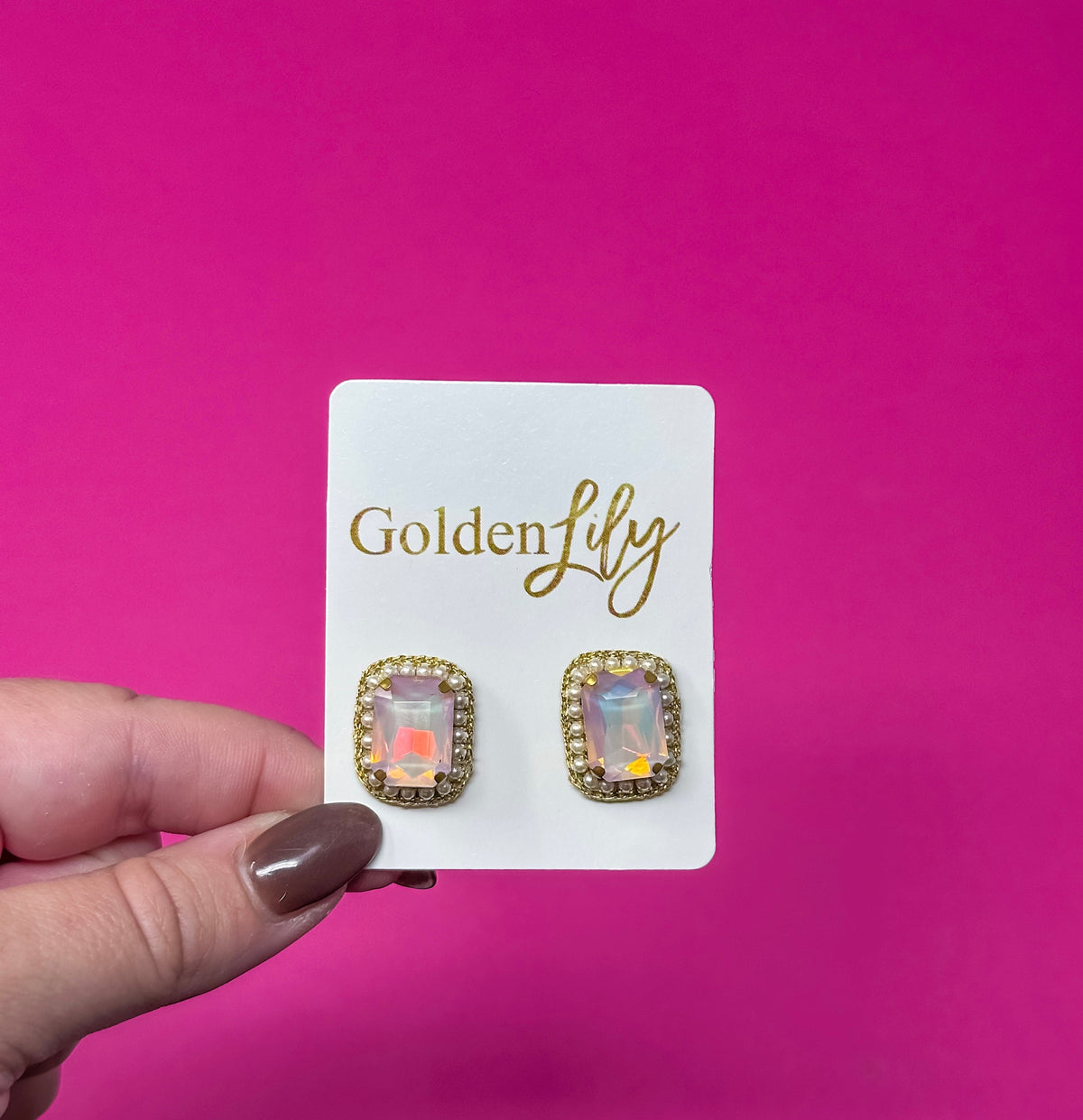 Statement Stud with Pearls Earrings - Opal
