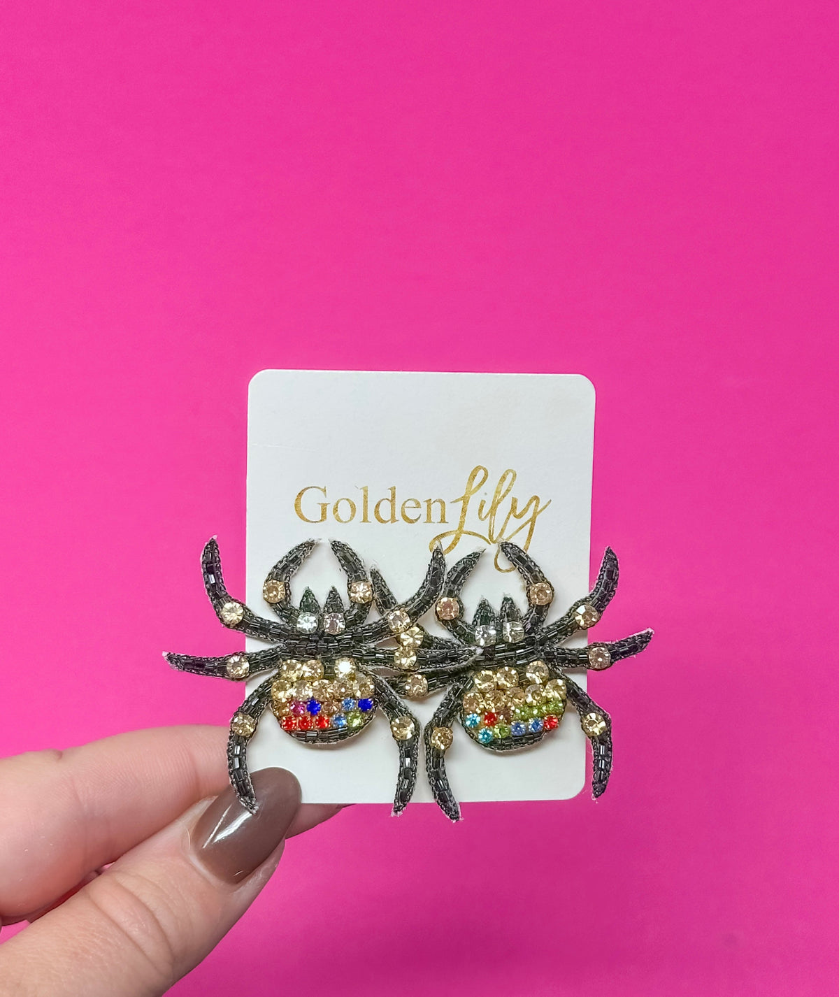 Rhinestone Spider Stud Earrings