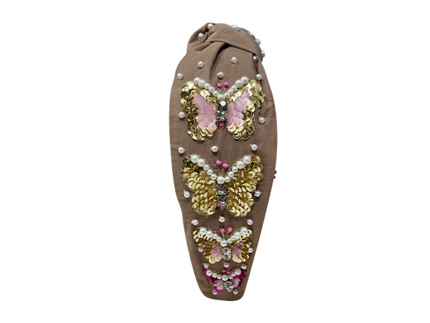 Headband Knot - Nude with Sequin Butterflies