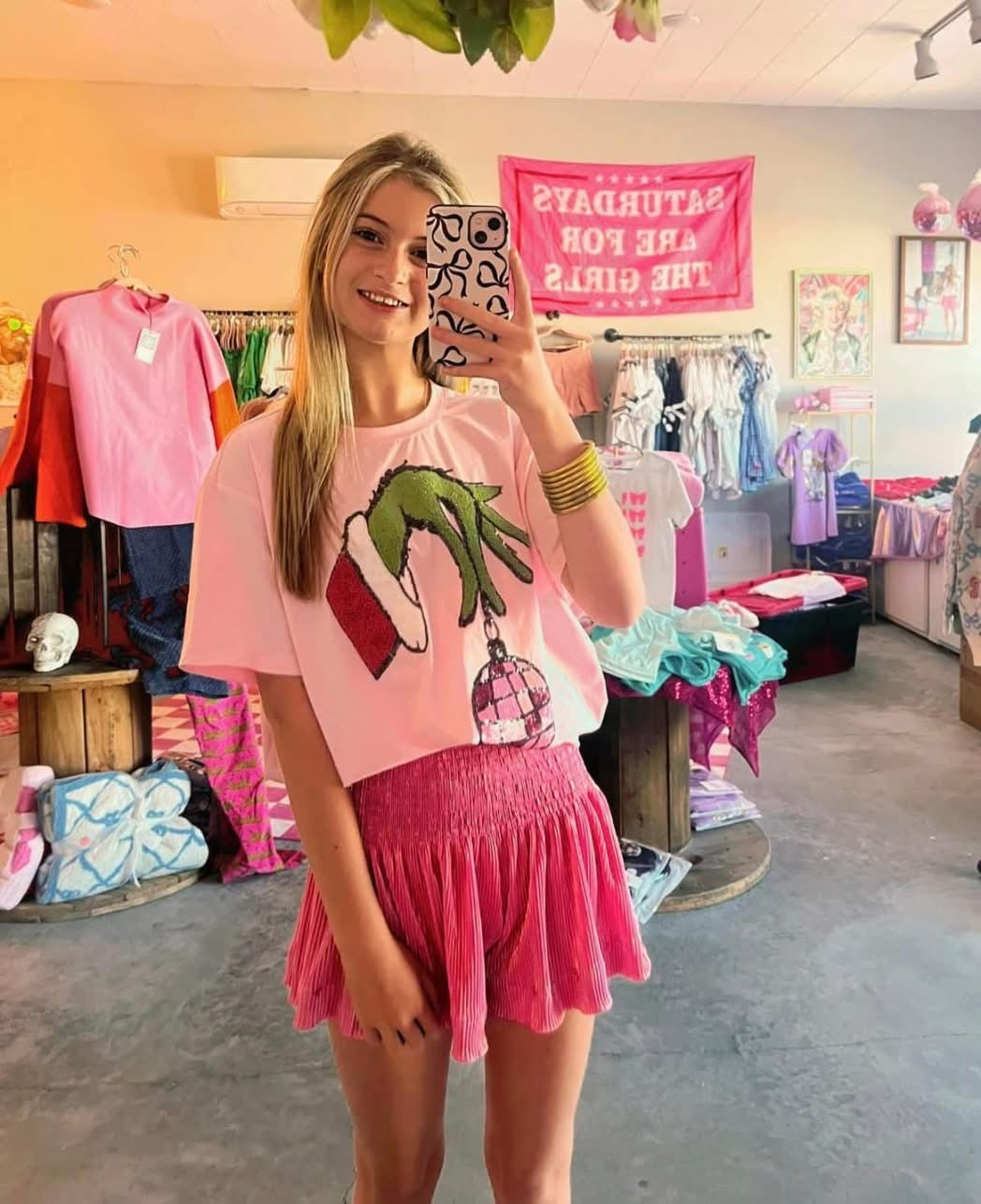 Green Mischief Hand Pink Disco Ornament Tee