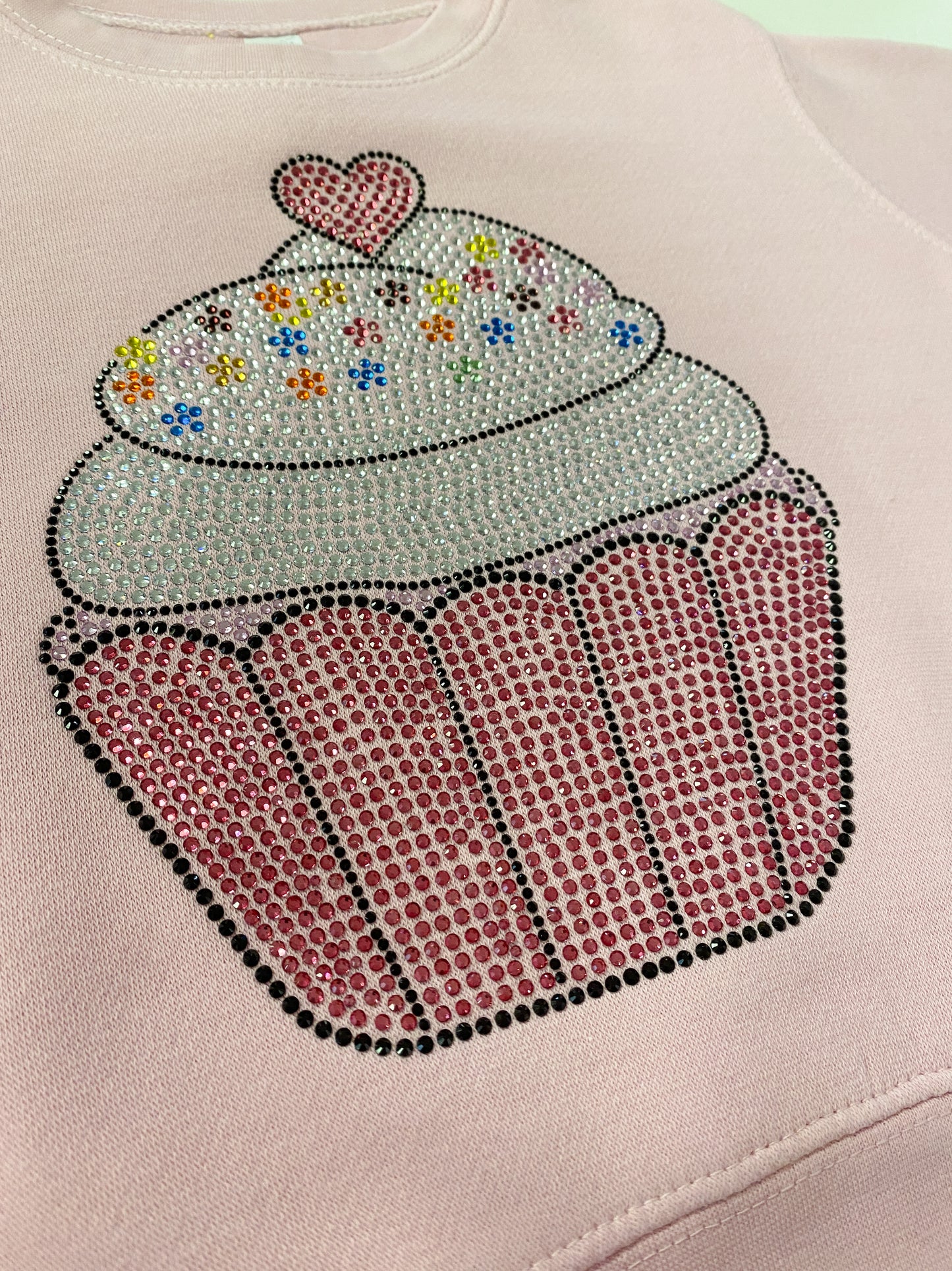 Pink Rhinestone Cupcake Sweatshirt – Girls Glitter Pullover