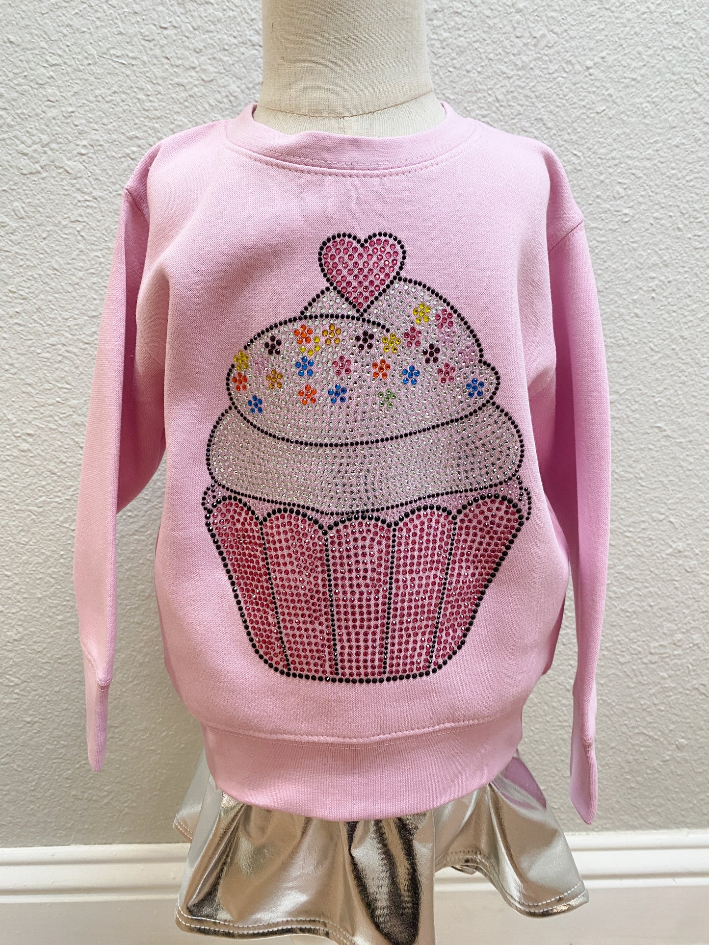 Pink Rhinestone Cupcake Sweatshirt – Girls Glitter Pullover