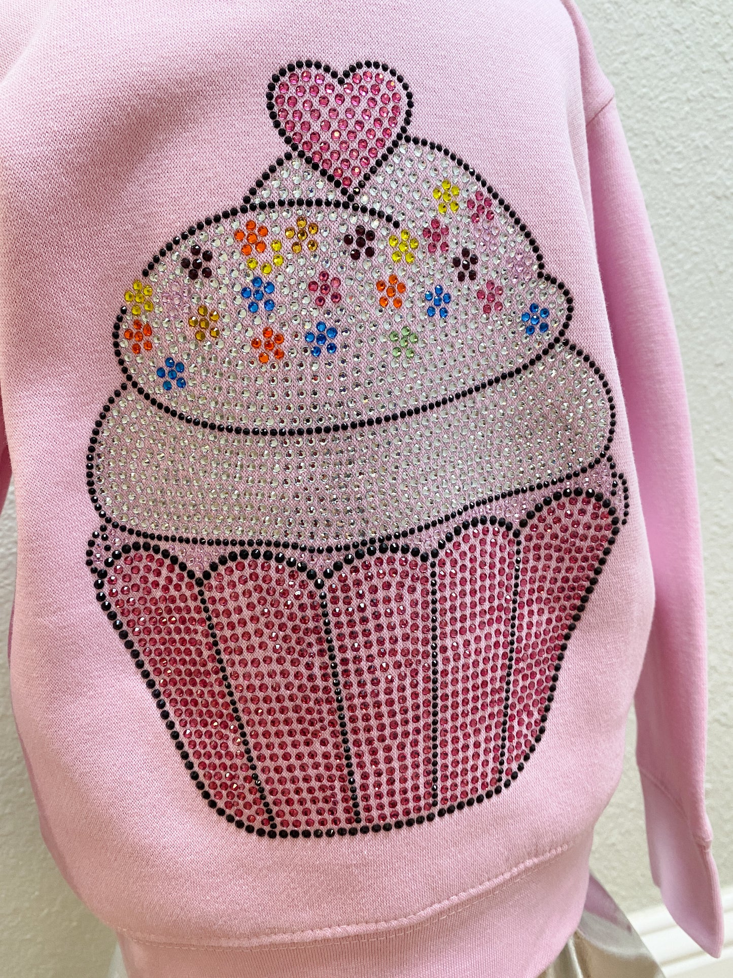 Pink Rhinestone Cupcake Sweatshirt – Girls Glitter Pullover
