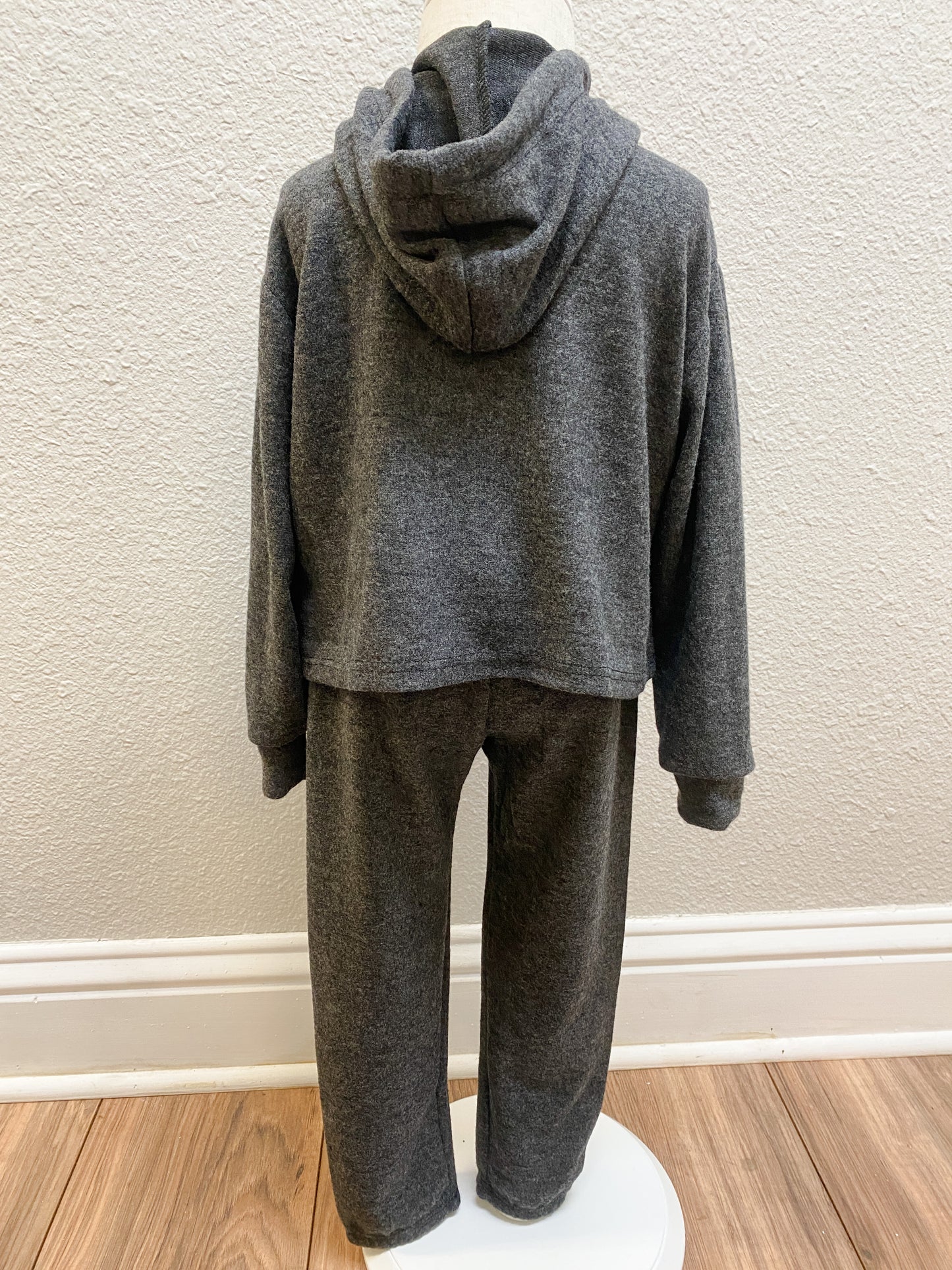 Girls Charcoal Teddy Bear Hoodie & Bow Jogger Set