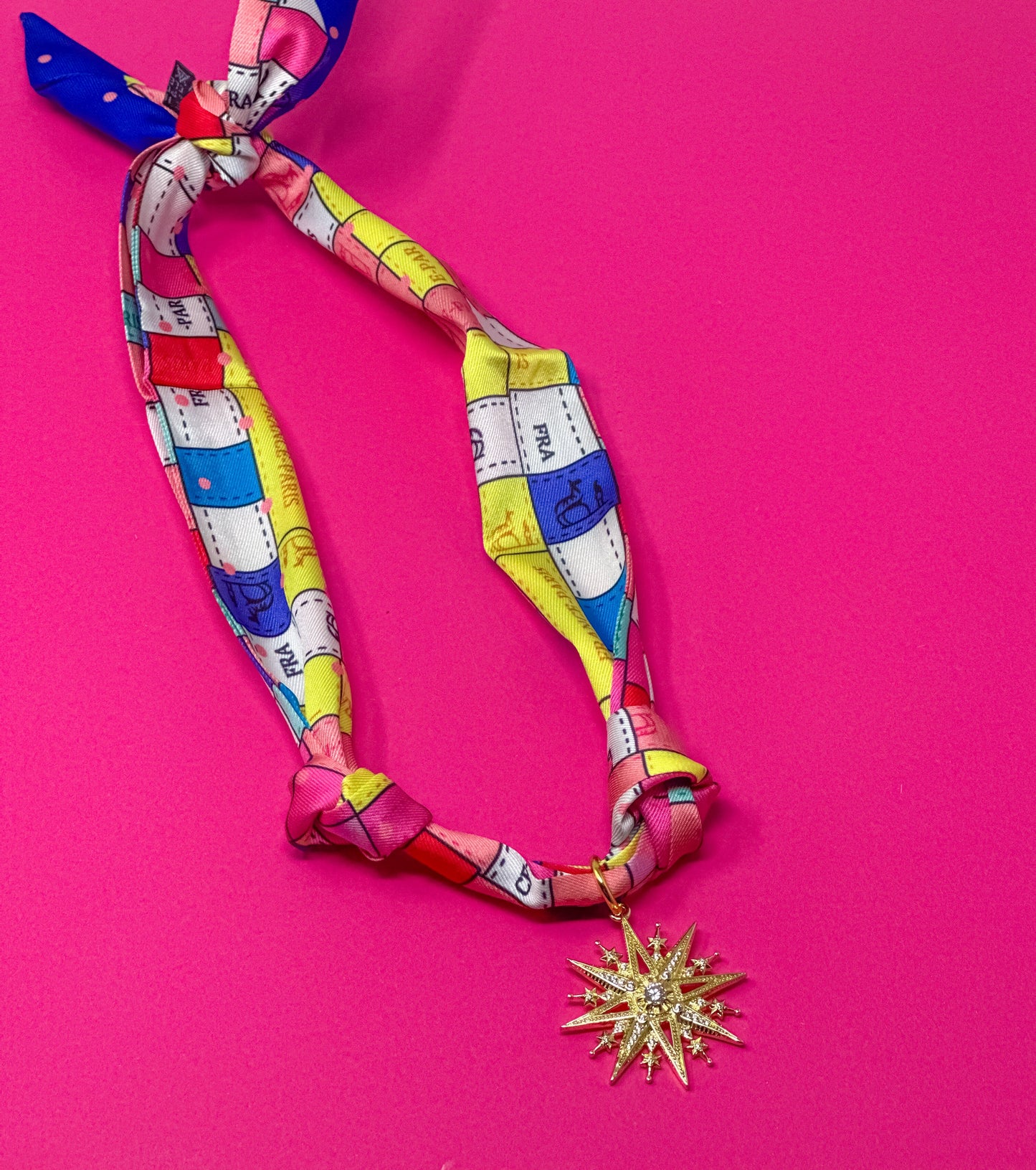 Scarf Charm Necklace - Multi Square with Rhinestone Star Burst