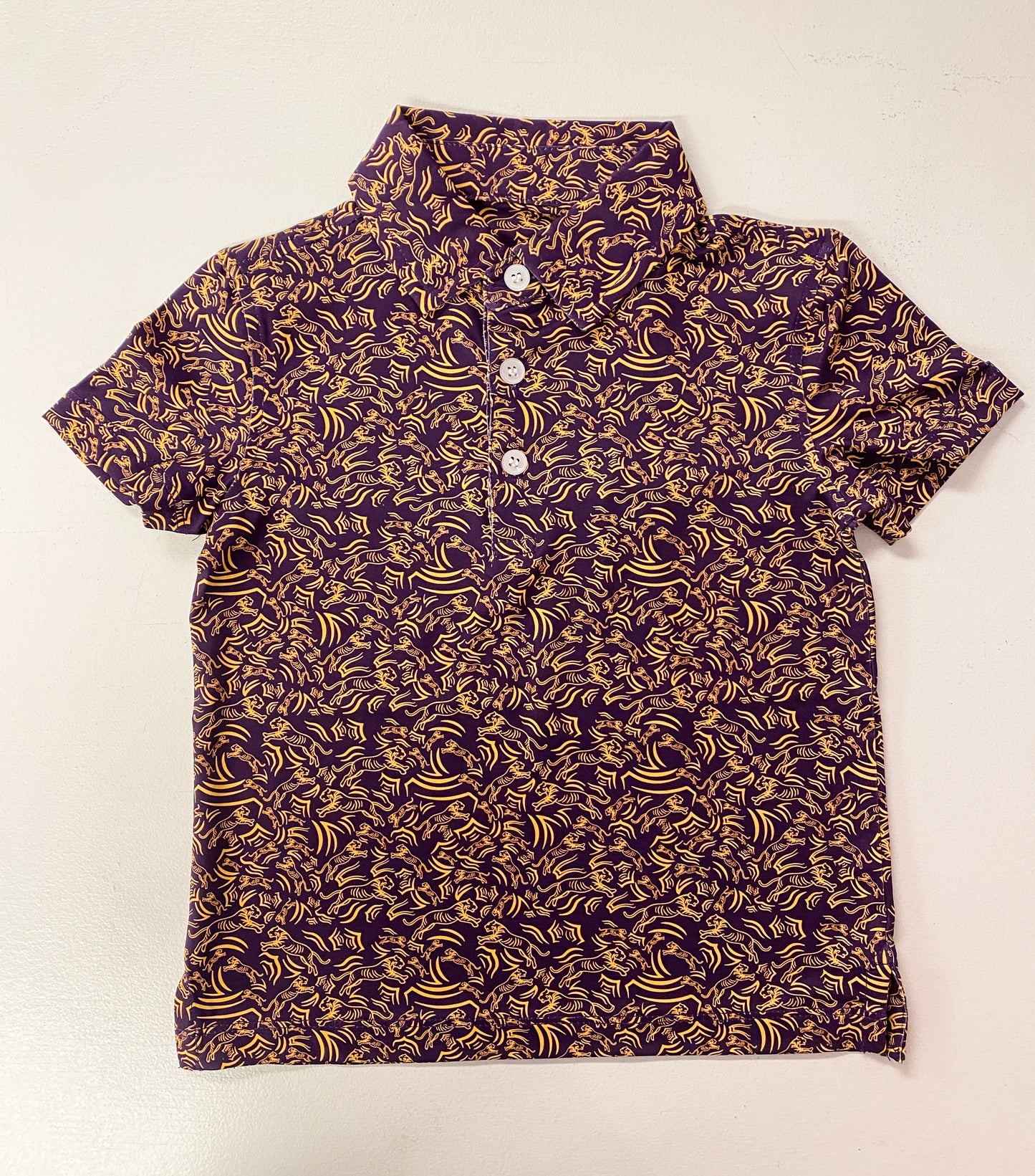 Purple & Gold Tiger Print Boys Dri-Fit Polo Shirt – LSU Game Day Outfit