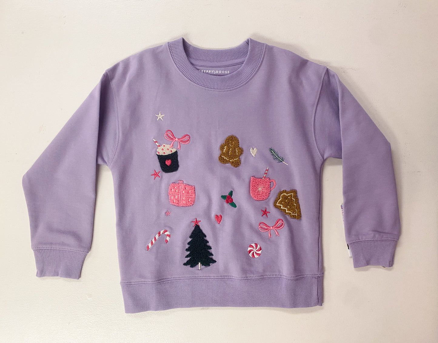 Lavender Christmas Motif Sweatshirt – Girls Holiday Pullover