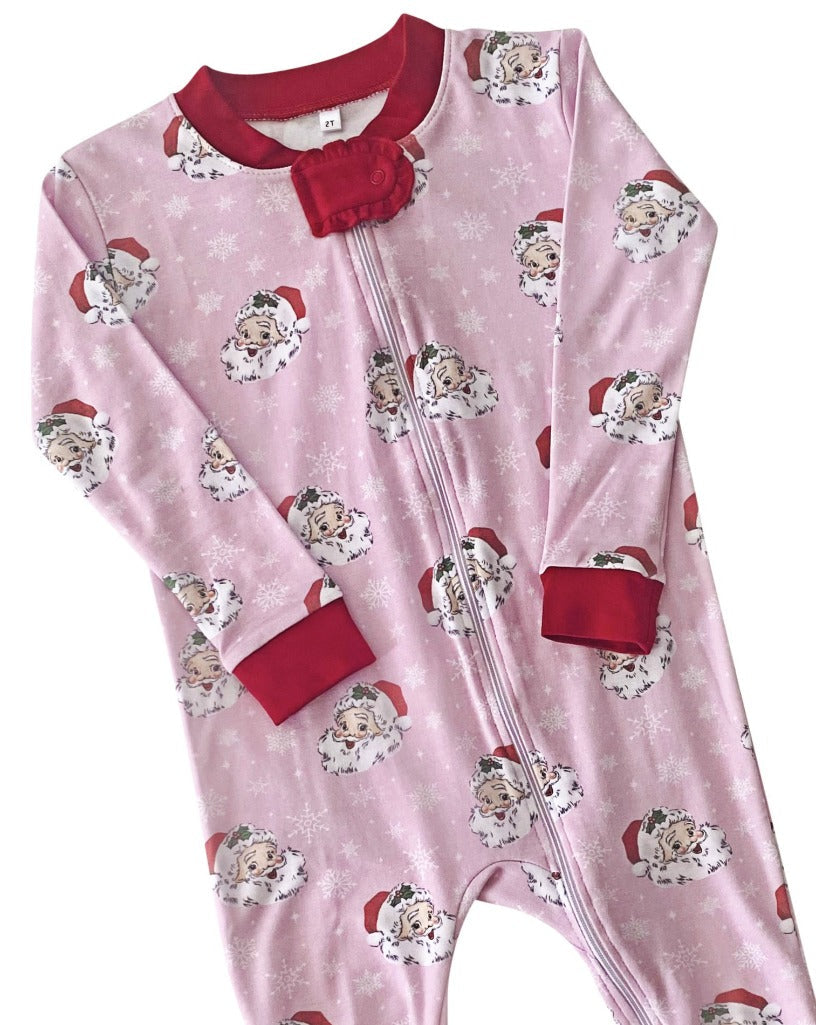 Vintage Santa Pink Knit Zip Up Pajamas