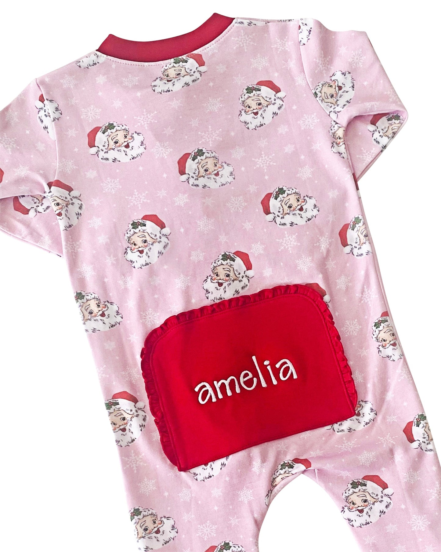 Vintage Santa Pink Knit Zip Up Pajamas