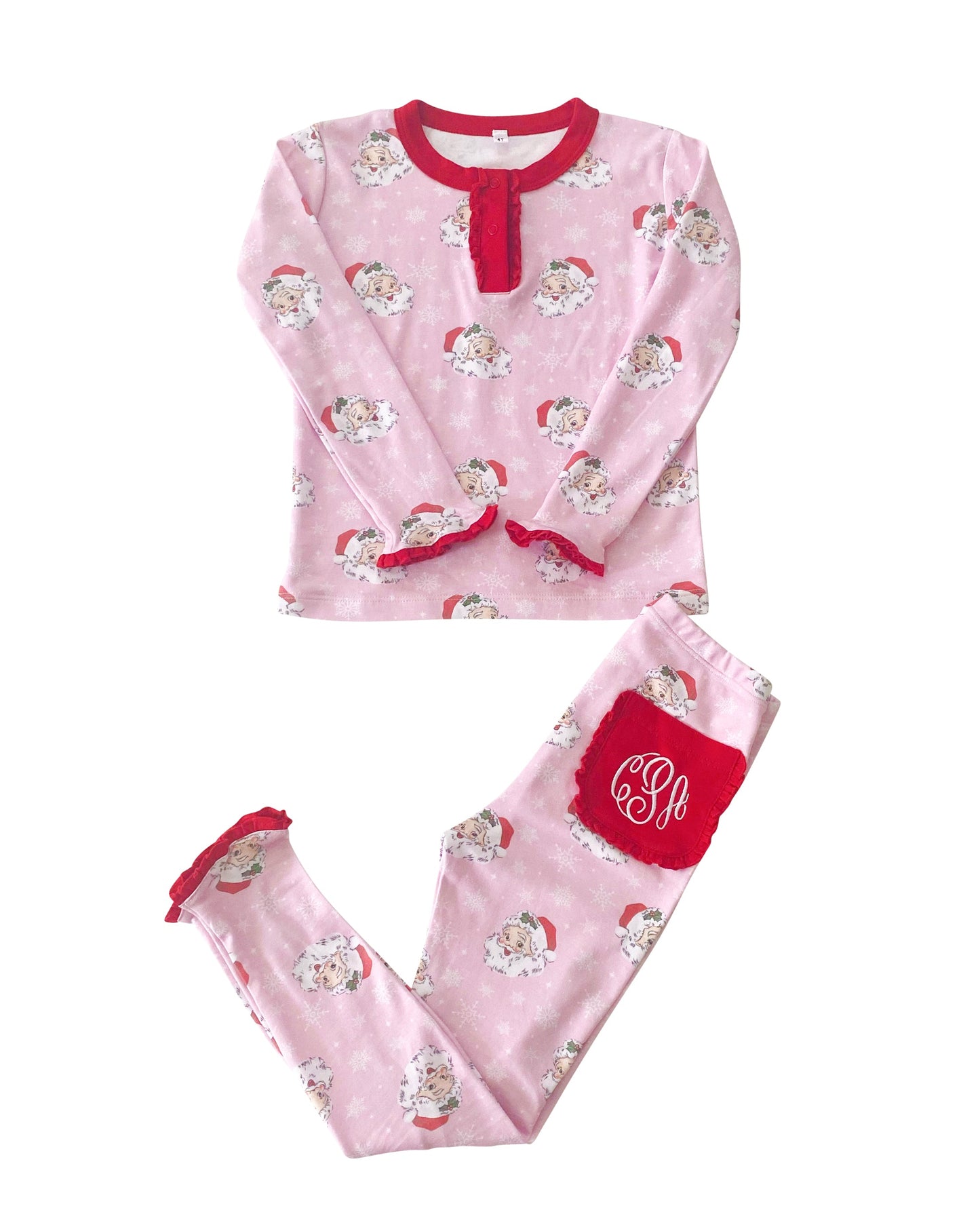 Vintage Santa Pink Knit Pajama Set