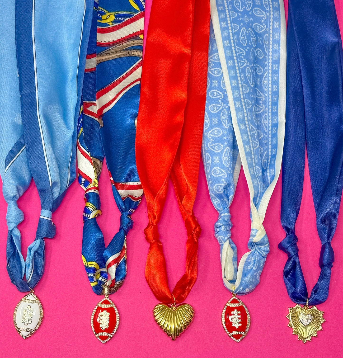 Game Day Scarf Charm Necklace - Red and Blue