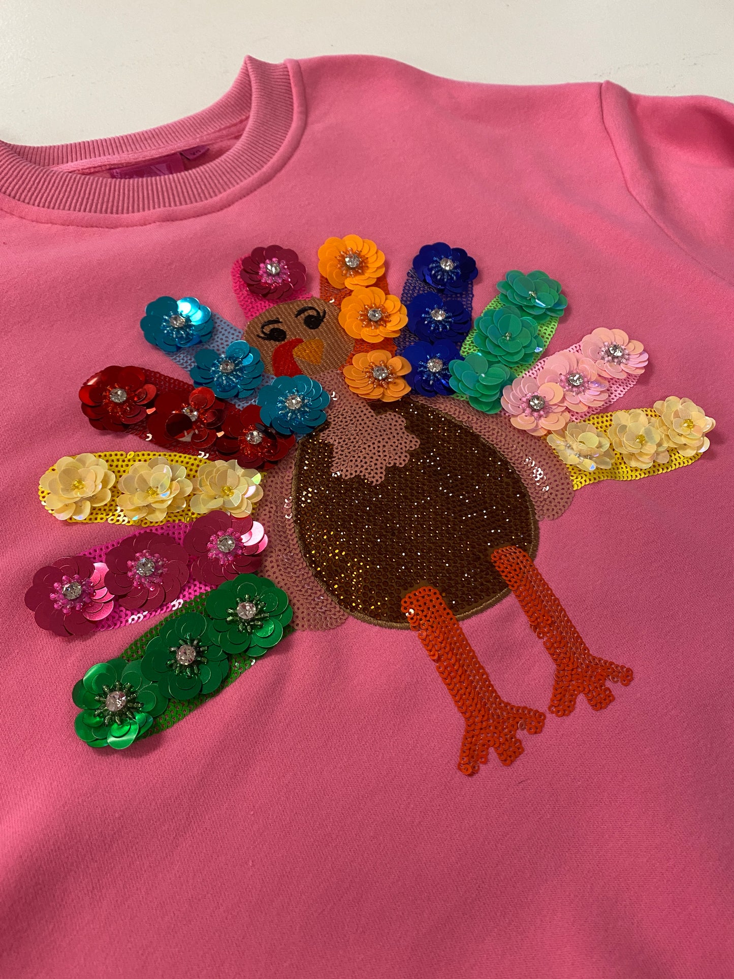 Queen of Sparkles Pink Rainbow Flower Turkey Sweatshirt - Kids