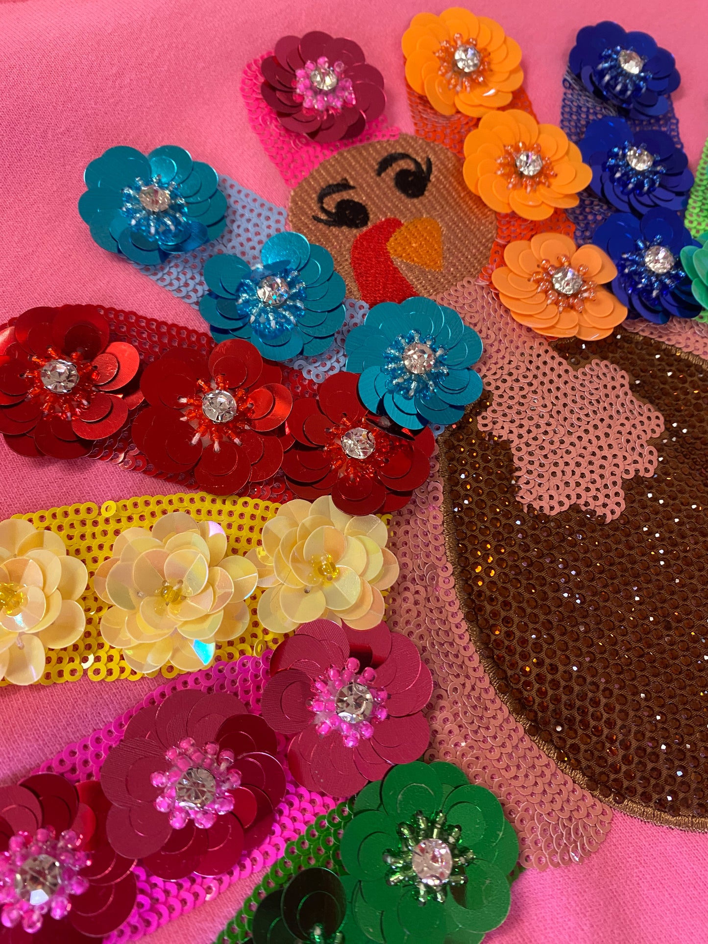 Queen of Sparkles Pink Rainbow Flower Turkey Sweatshirt - Kids