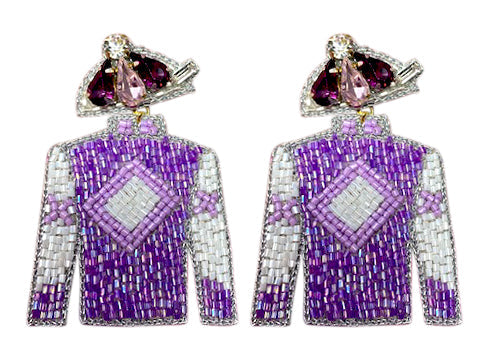 Derby Jersey Silk Earrings - Purple and White
