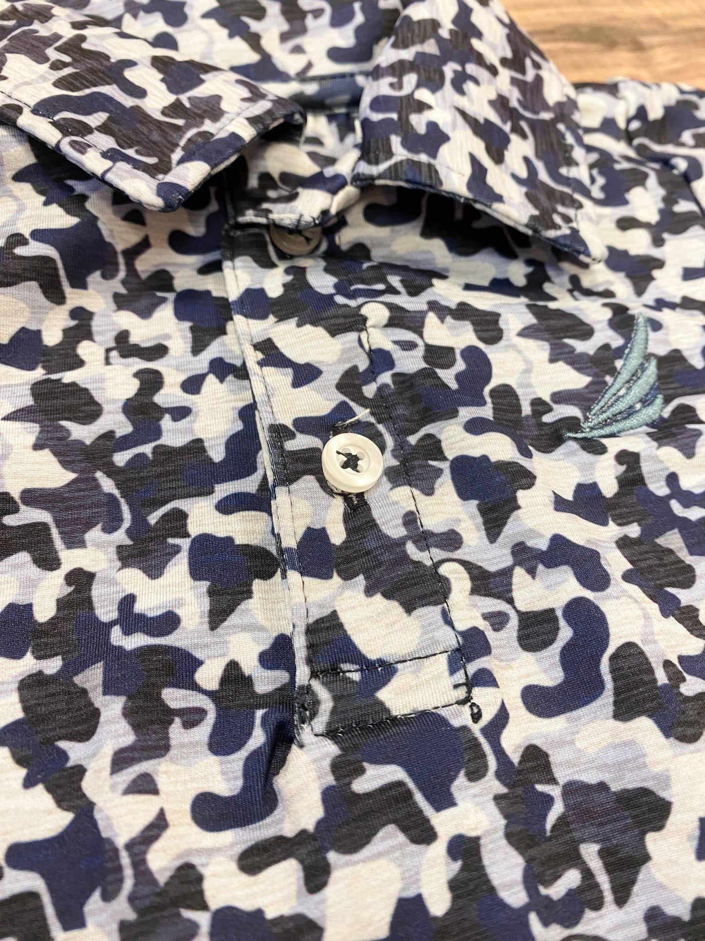 Performance Blue Camo Baby Romper – Long Sleeve Collared One-Piece