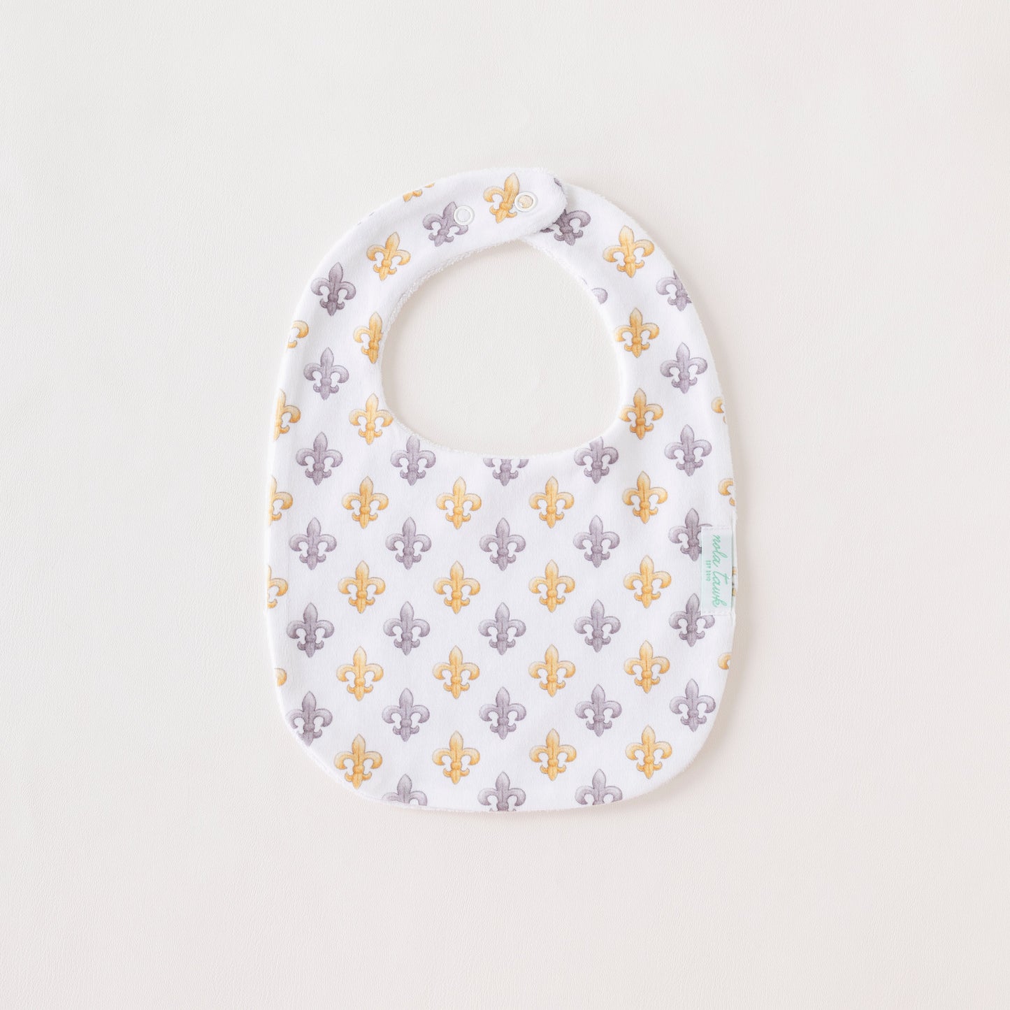 Black and Gold Fleur de Lis Organic Cotton Baby Bib