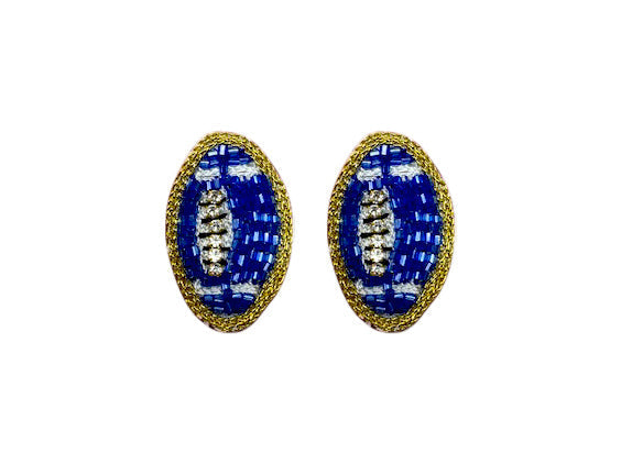 Football Stud Earrings - Blue and White