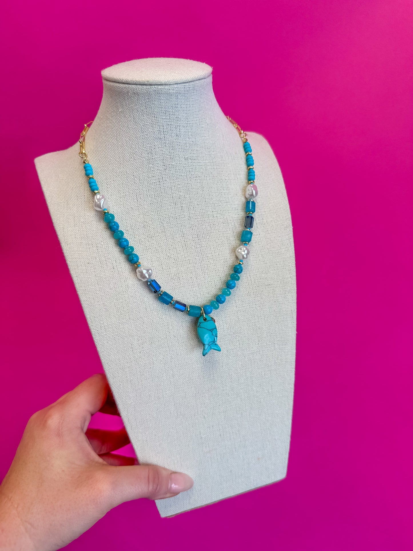 Fish Charm Necklace - Turquoise