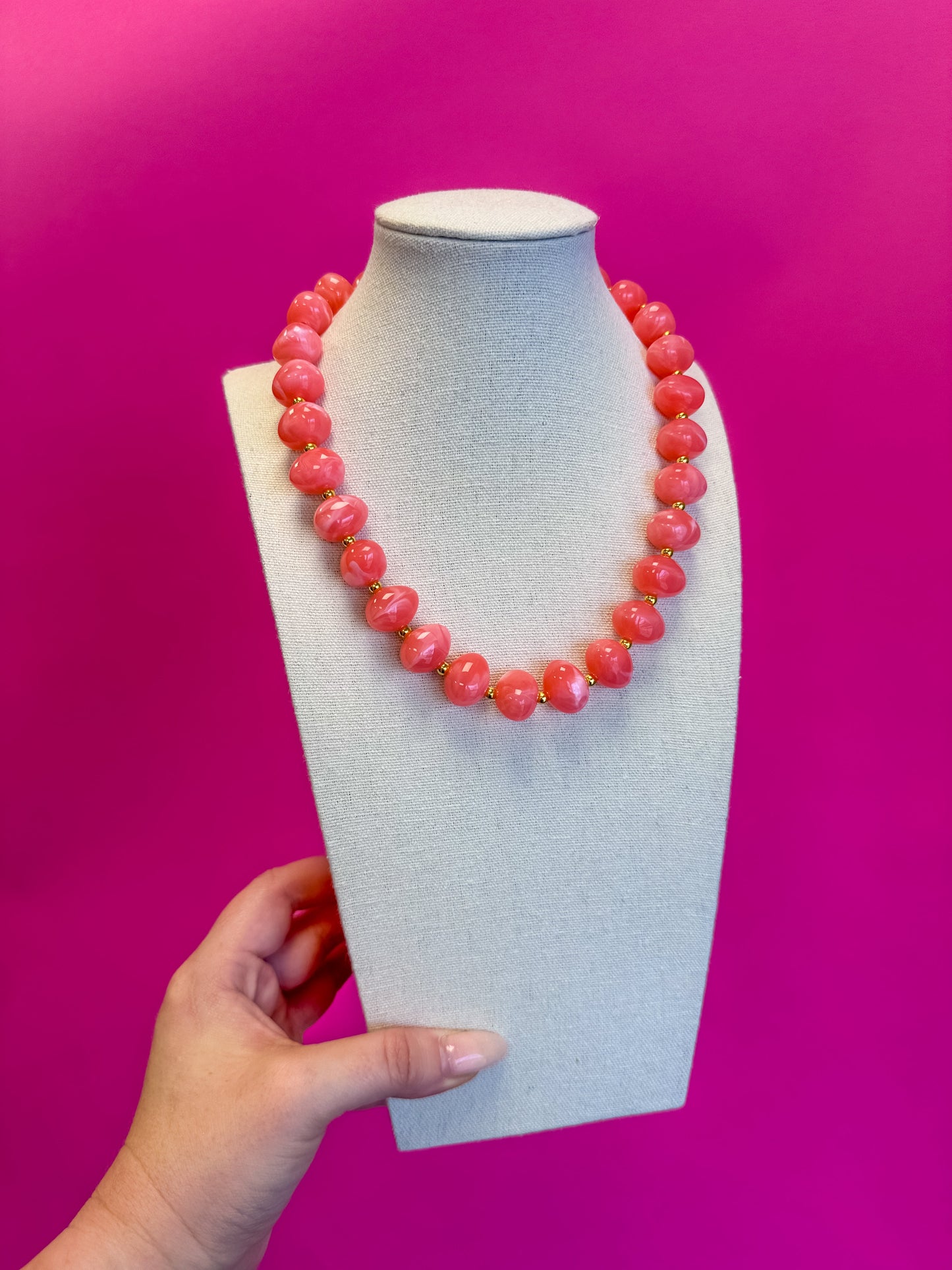 Bauble Bead with Gold Bead Necklace - Coral