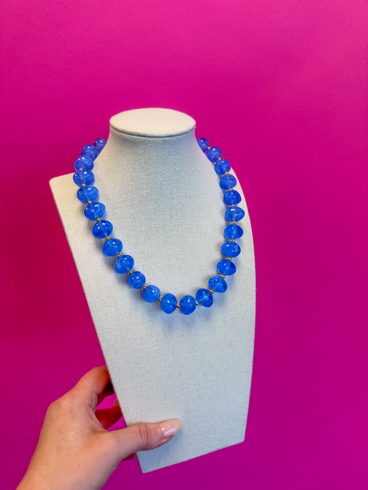 Bauble Bead with Gold Bead Necklace - Periwrinkle
