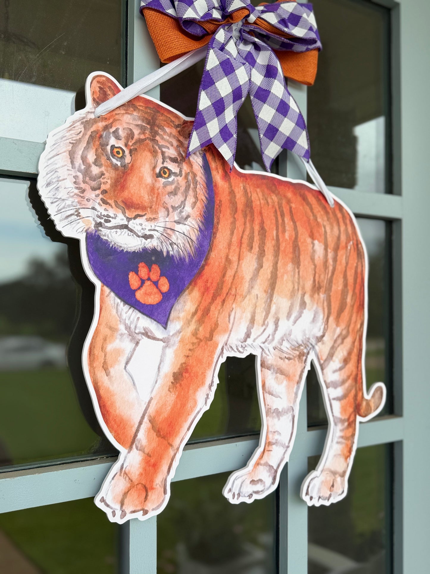 Purple & Orange Tiger Door Hanger