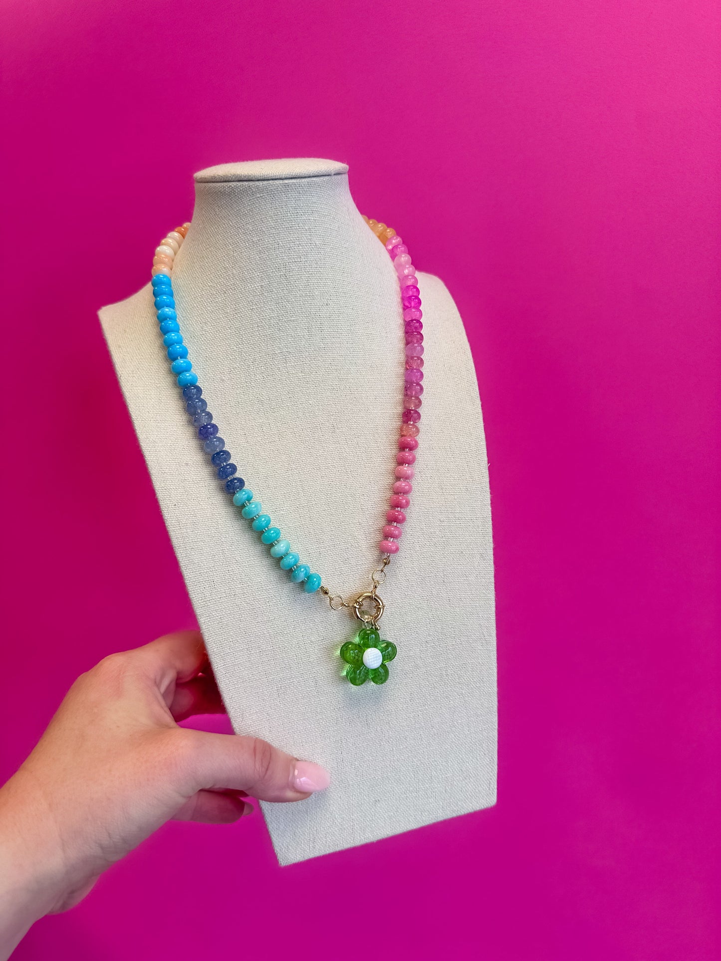 Mix Bead Charm Necklace - Flower