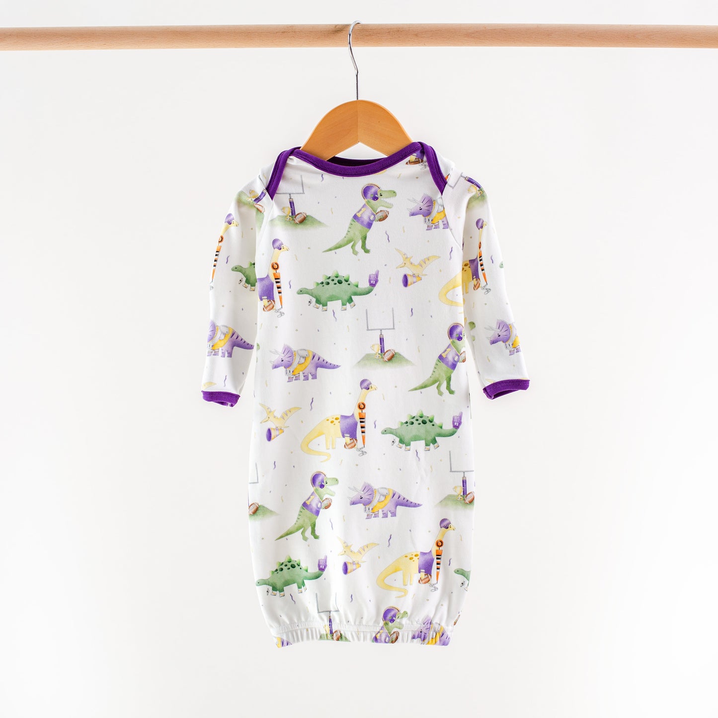Purple and Gold Dinos All-Stars Organic Cotton Kids Pajamas