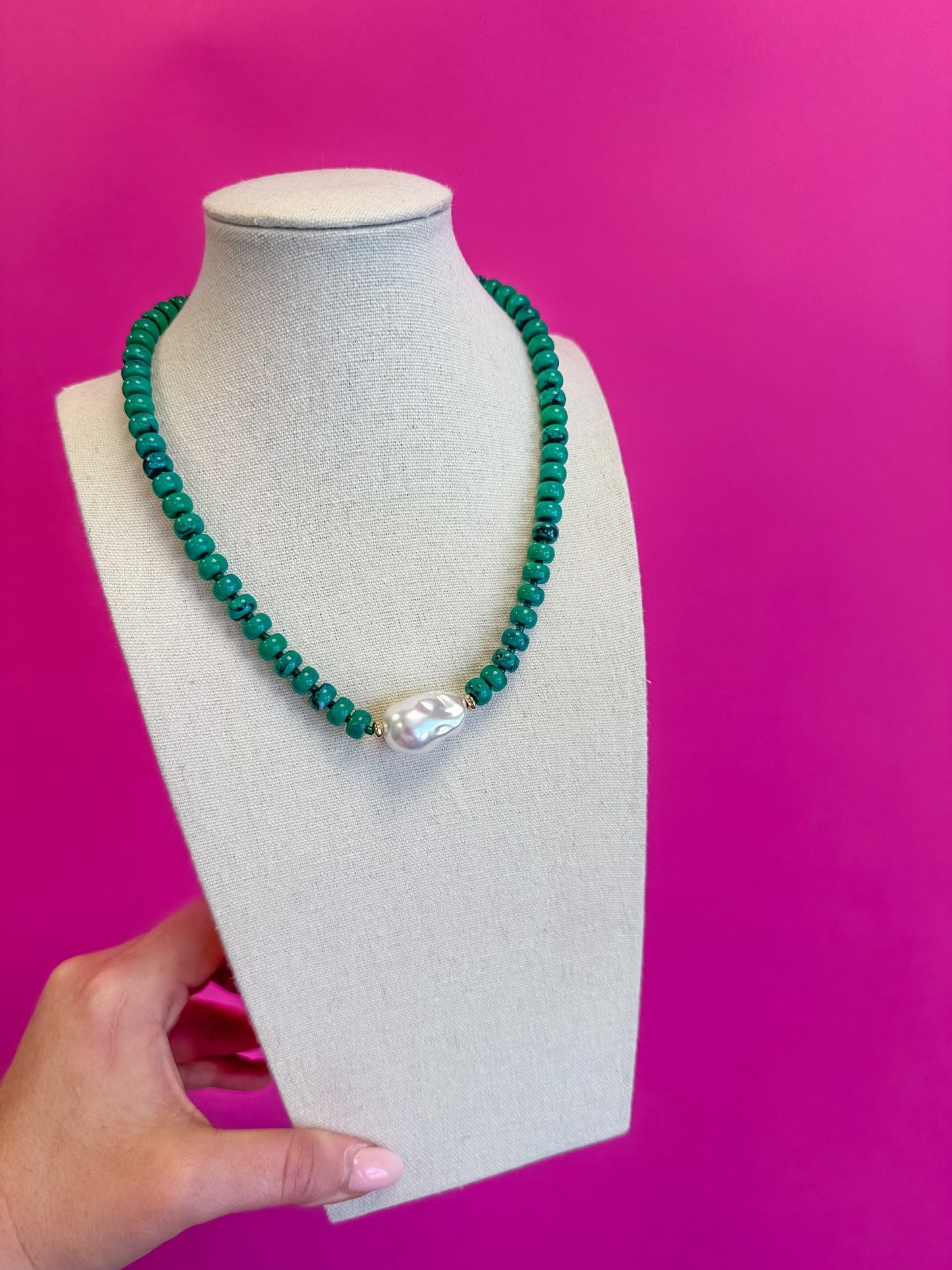 Bead with Pearl Necklace - Green