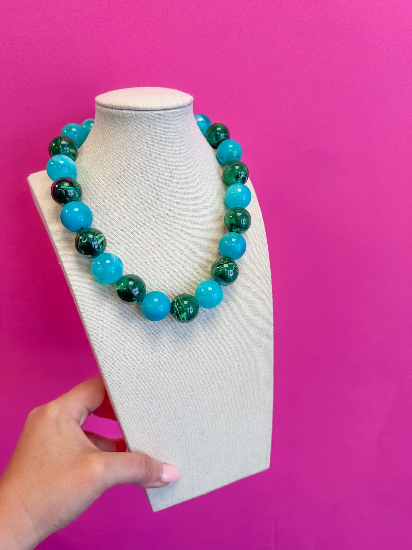 Statement Bead Necklace - Green and Blue