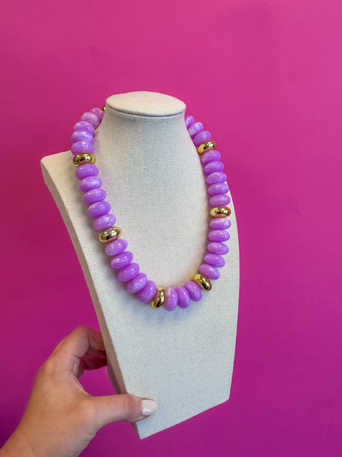 Circle with Gold Bead Necklace - Purple and Gold