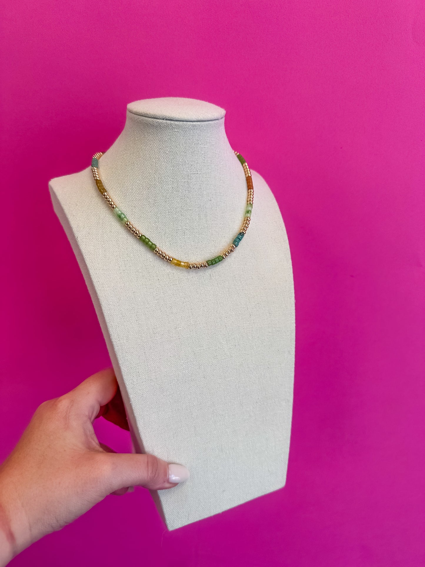 Beaded Mix Bead Necklace - Green