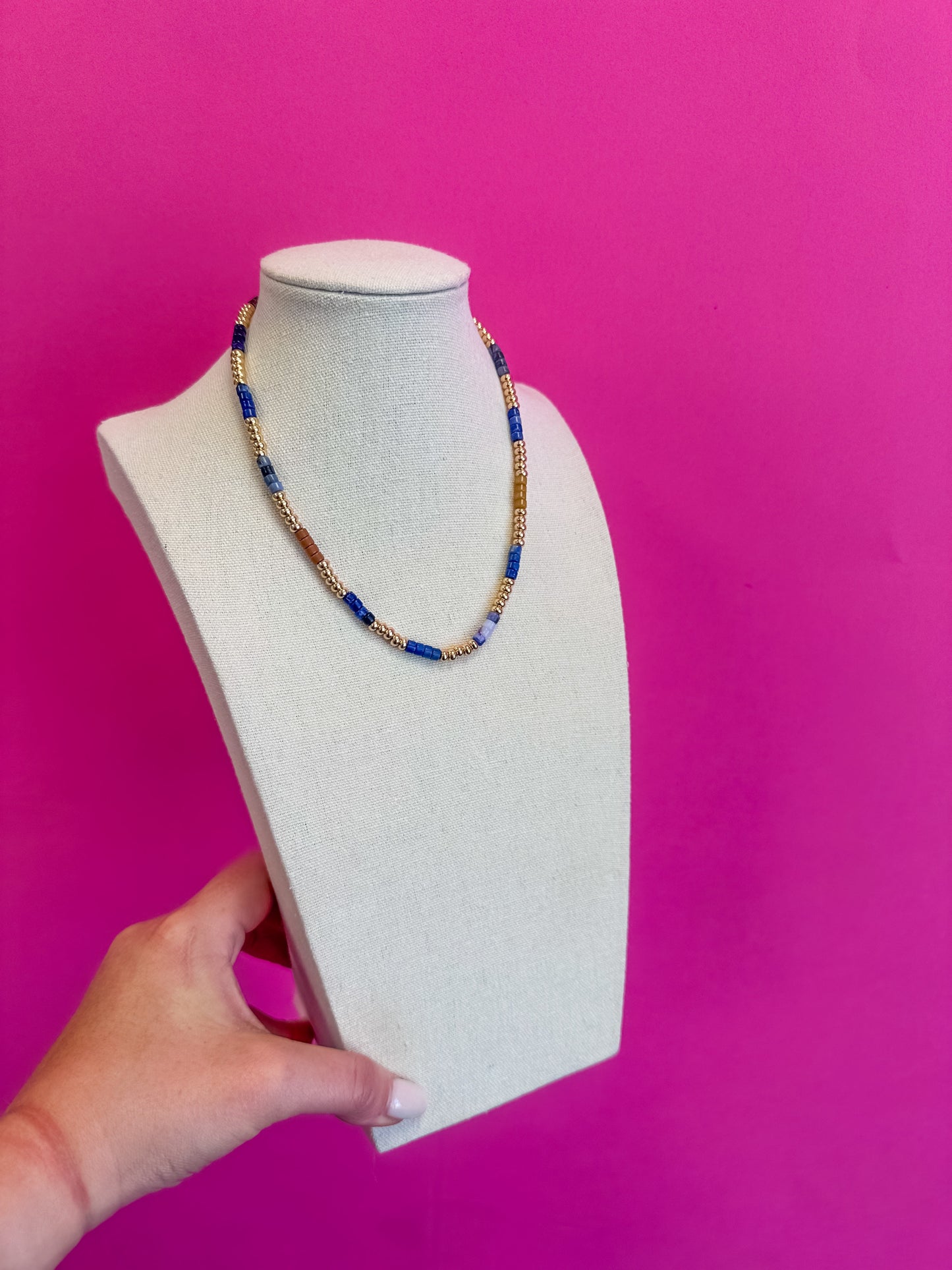Beaded Mix Bead Necklace - Blue