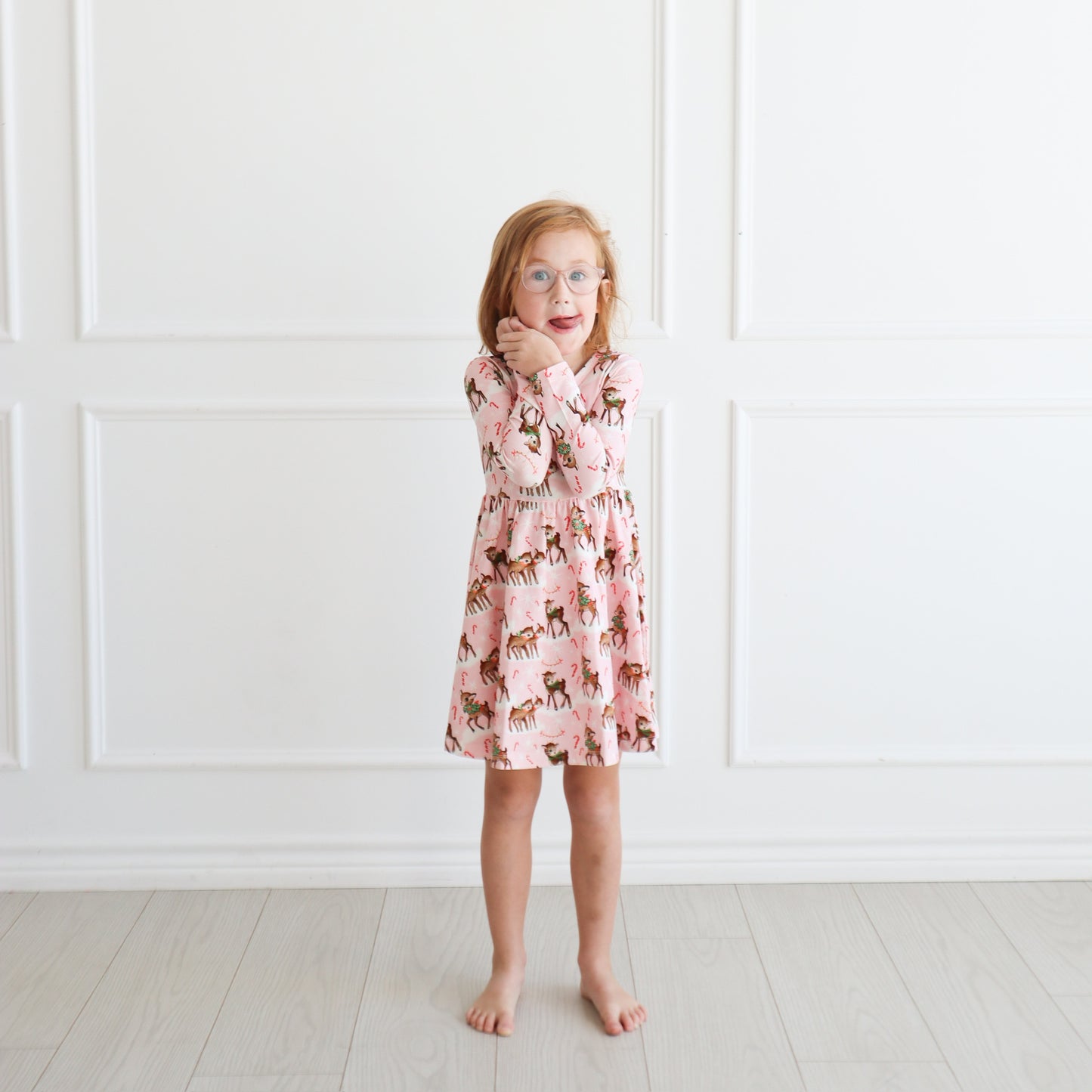 Vintage Reindeer Christmas Twirl Dress