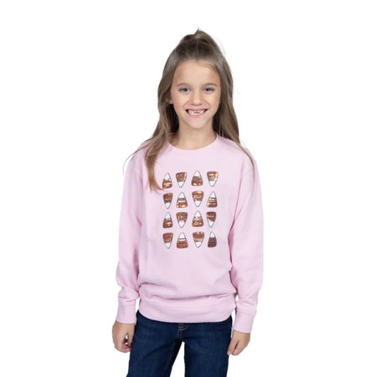 Kids Sparkle Candy Corn Bashful Pink Crew Neck Sweatshirt