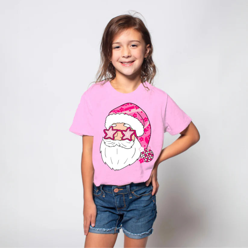 Kids Cool Santa Pink T-Shirt – Star Sunglasses Santa Tee