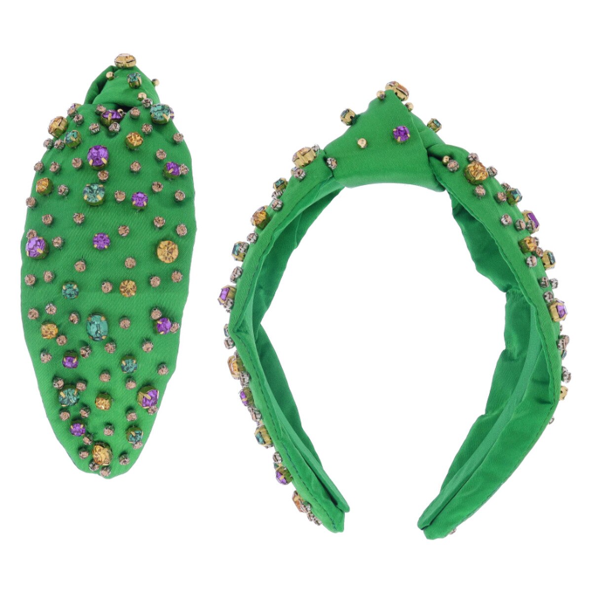 Mardi Gras Gemstone Knotted Headband – Green Multi