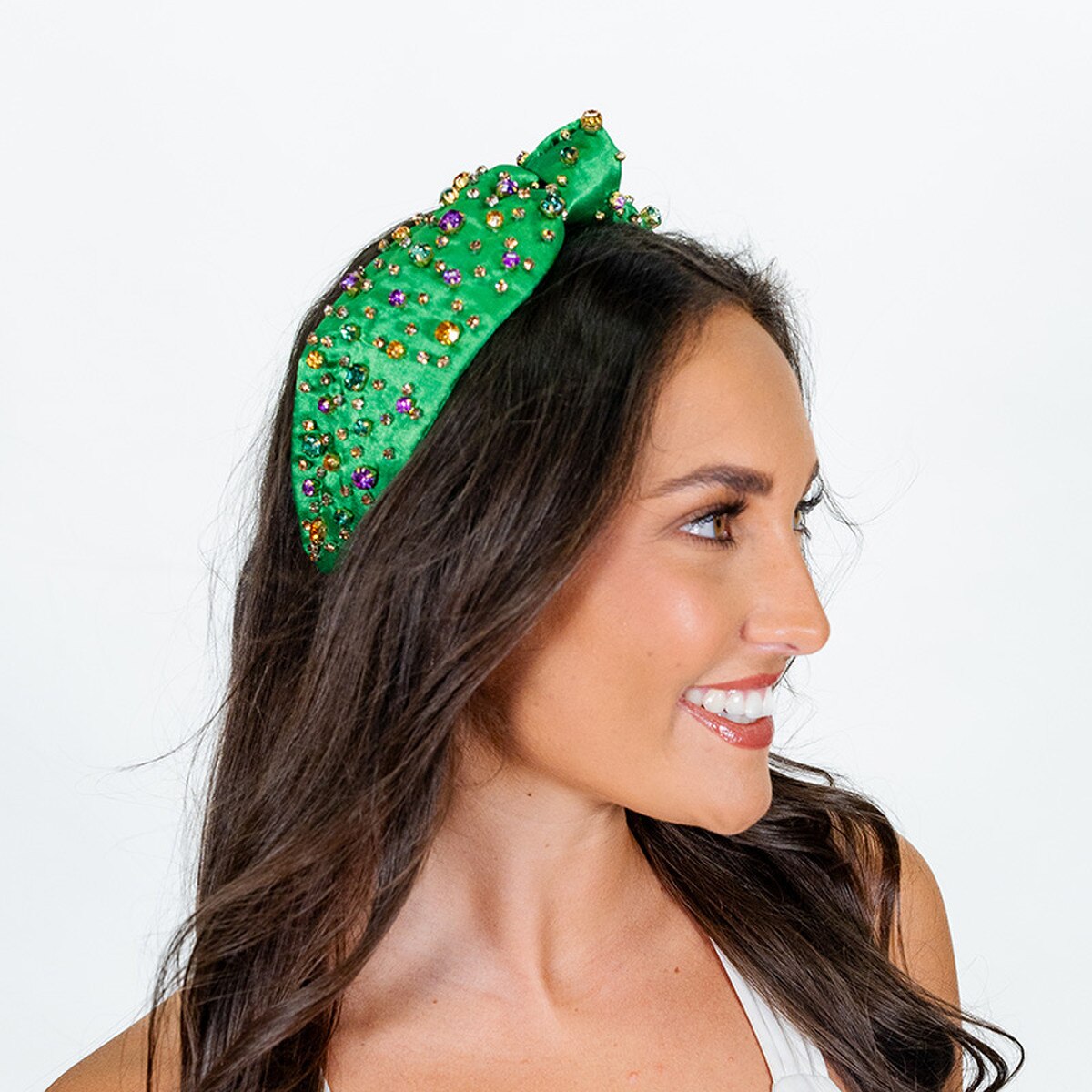Mardi Gras Gemstone Knotted Headband – Green Multi
