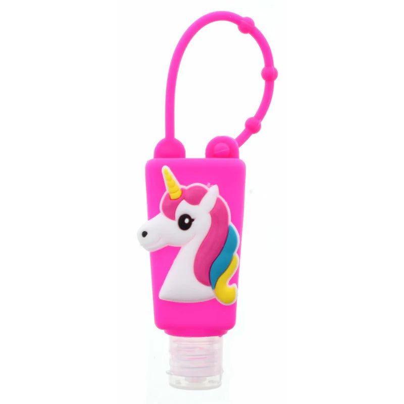 Pink Unicorn Hand Sanitizer Holder Keychain with Refillable Bottle – Kids Silicone Travel Sanitizer Case