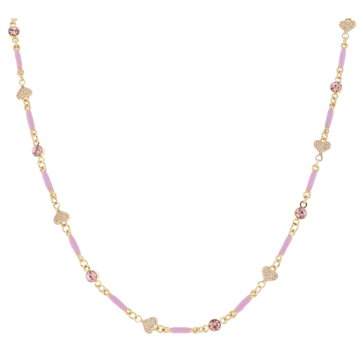 Kids Mini Lavender Enamel Bars with Pink Crystal & Pave Moon Links Necklace