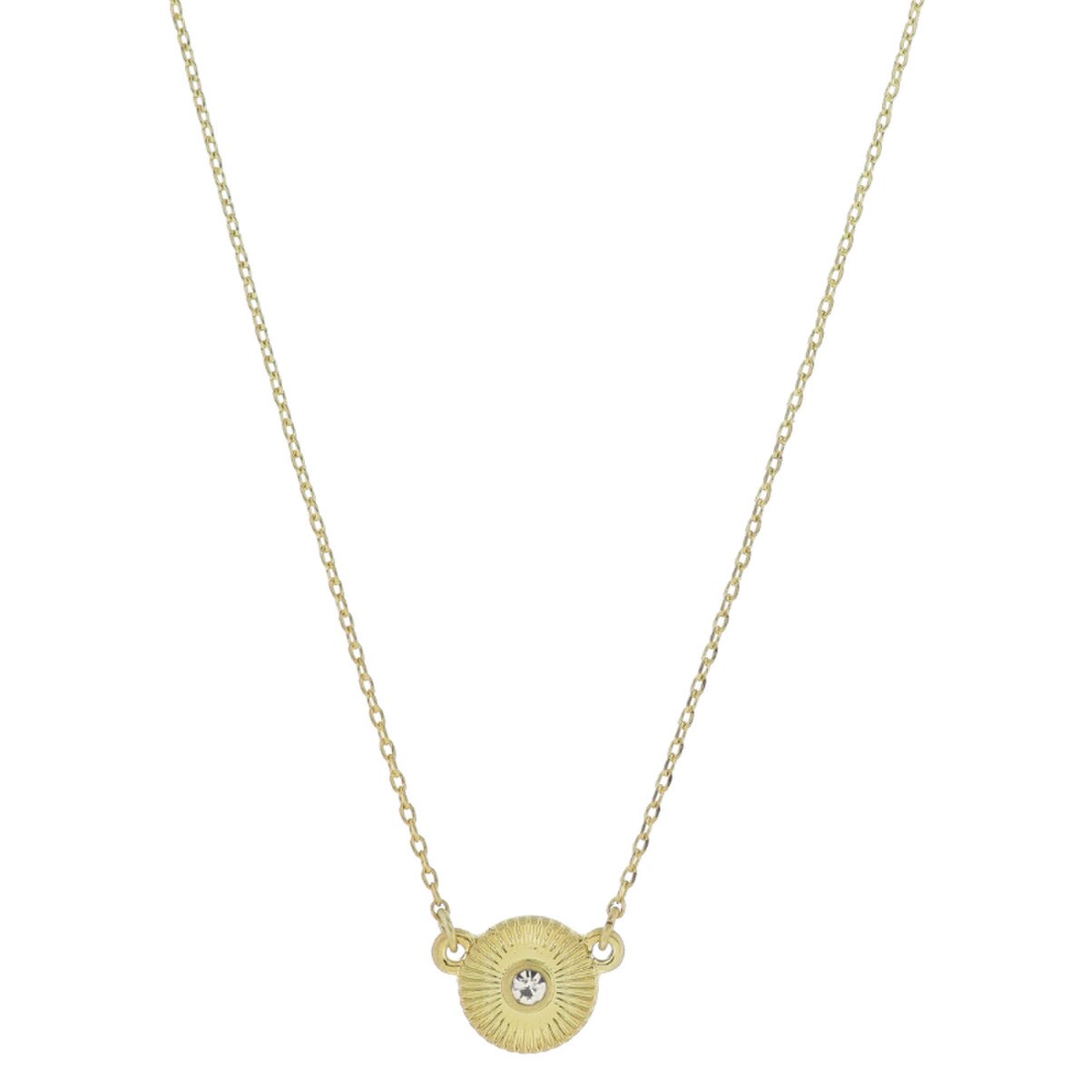 Andie Necklace – Gold Starburst Disc with Crystal Center (16" + 3" Ext)