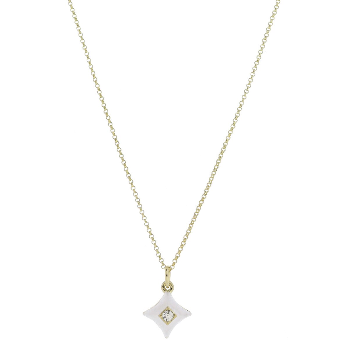 Andie Necklace – White Enamel Diamond Charm with Crystal Accent (16" + 3" Ext)