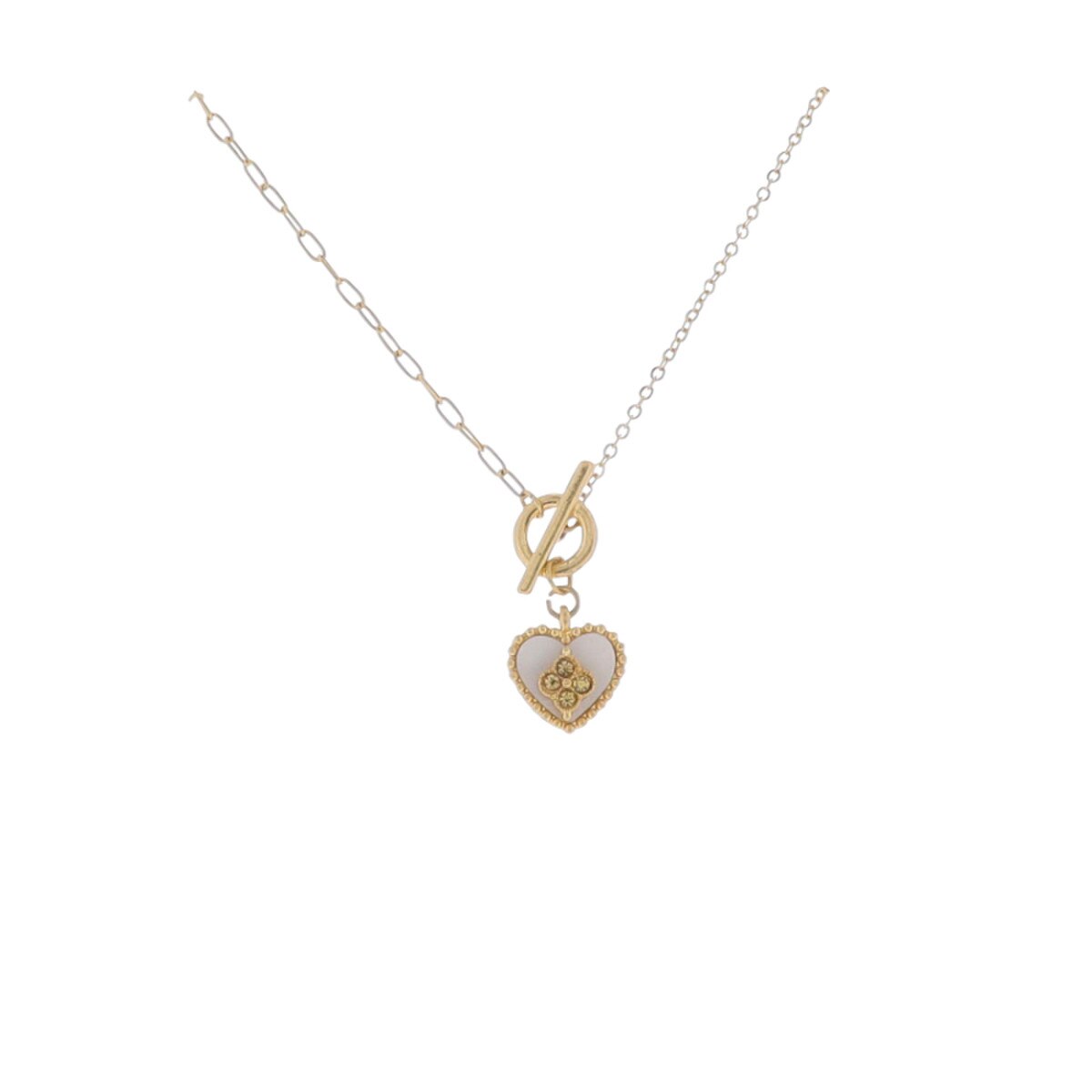 Ruth “Blessed” Heart Necklace – Gold Paperclip Chain with Shell & Crystal Charm (16" + 3" Ext)