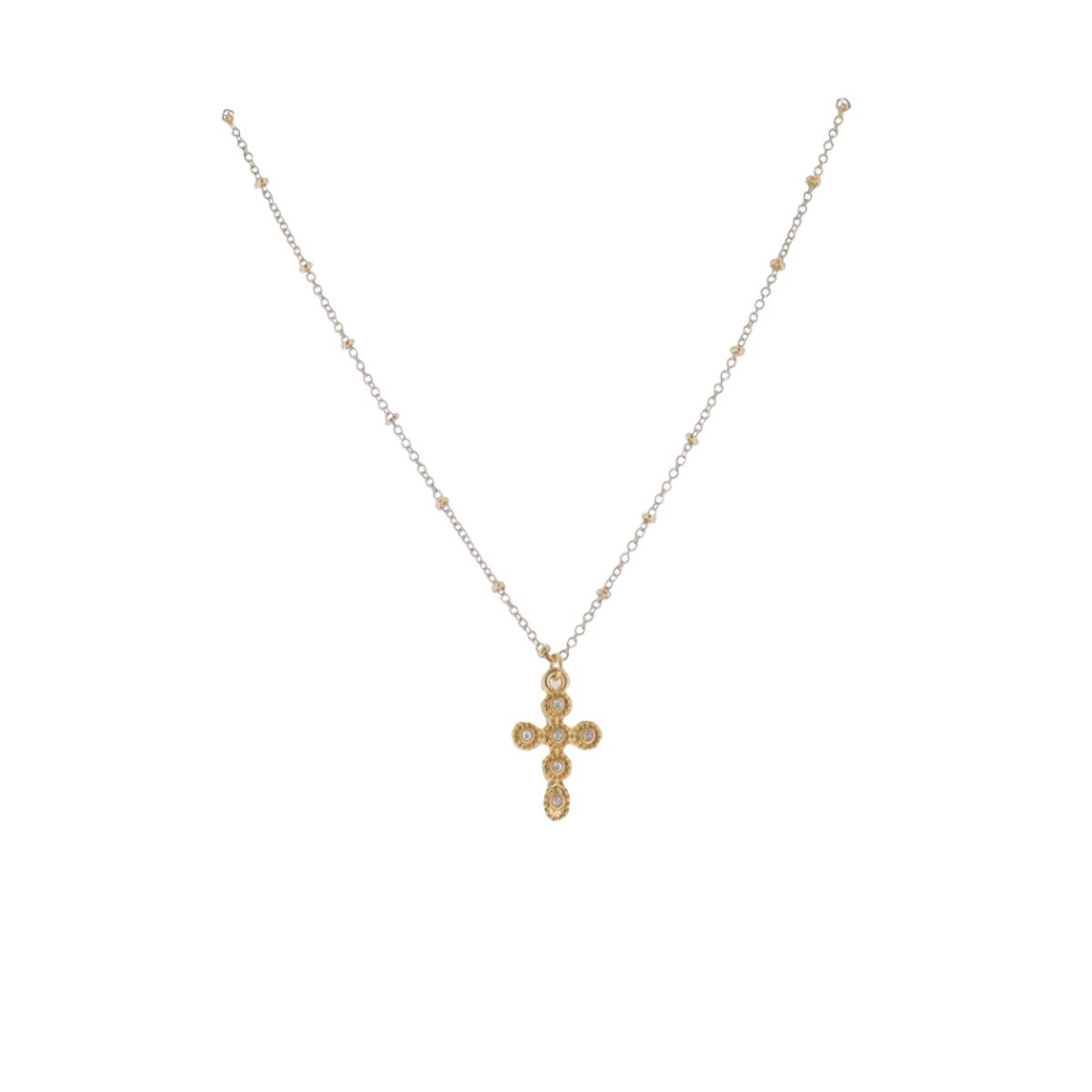 Ruth Bead Station Cross Necklace – Psalms 13:26 “God is my Strength” (16" + 3" Ext)