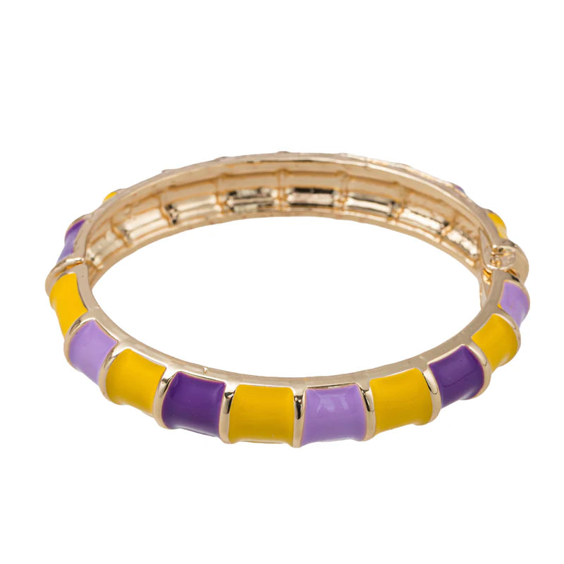 Jane Marie Purple & Gold Enamel Hinge Bangle Bracelet | LSU Game Day Bracelet | Gold Stackable Bracelet for Women | Bossier City, LA