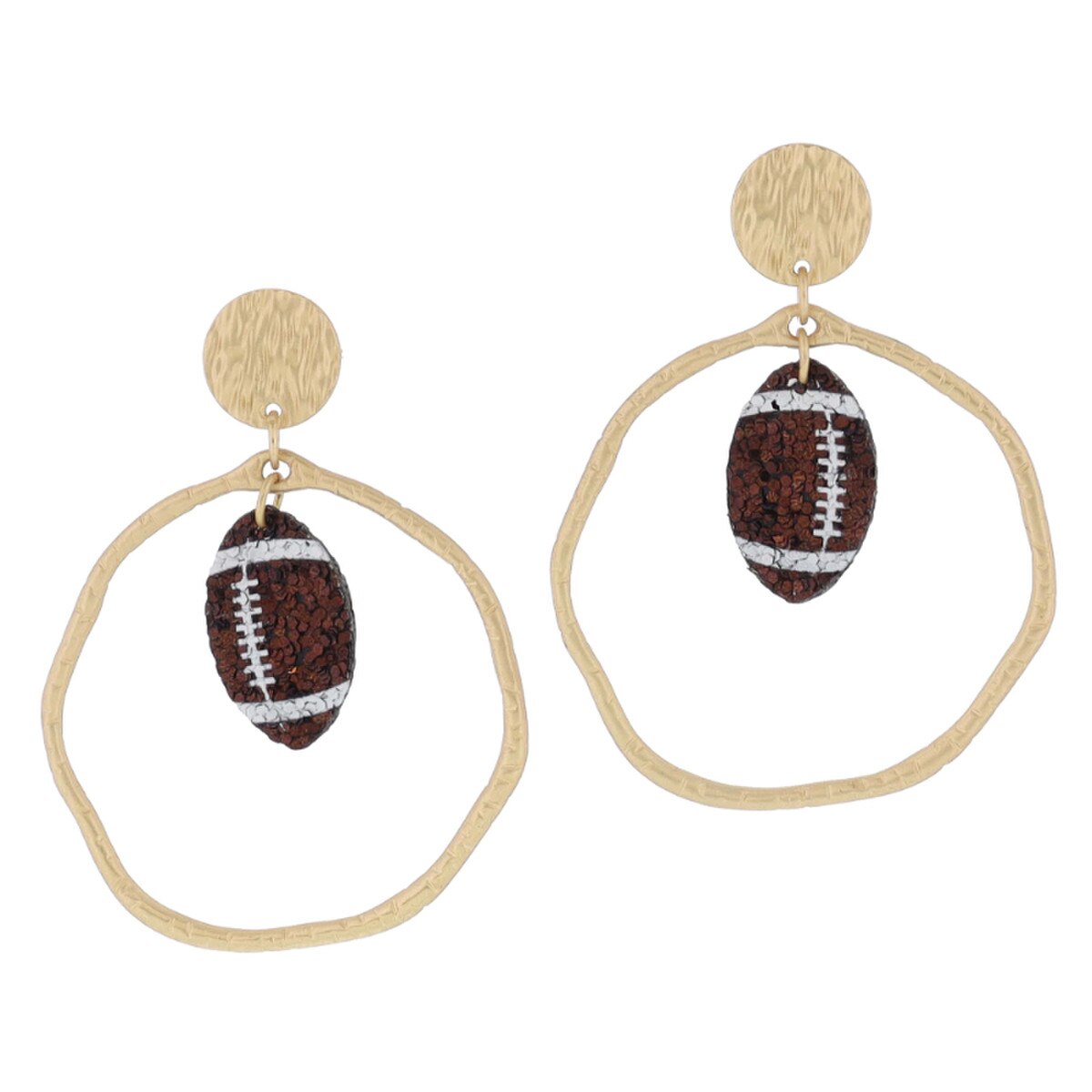Gold Hammered Hoop Earrings with Sequin Football Drop