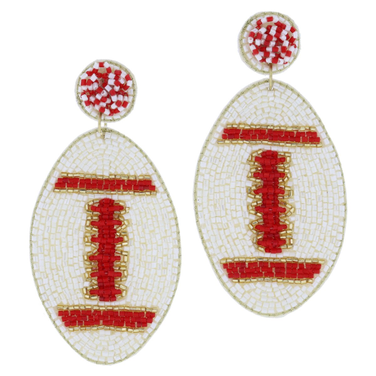 Red, Ivory & Gold Beaded Football Earrings