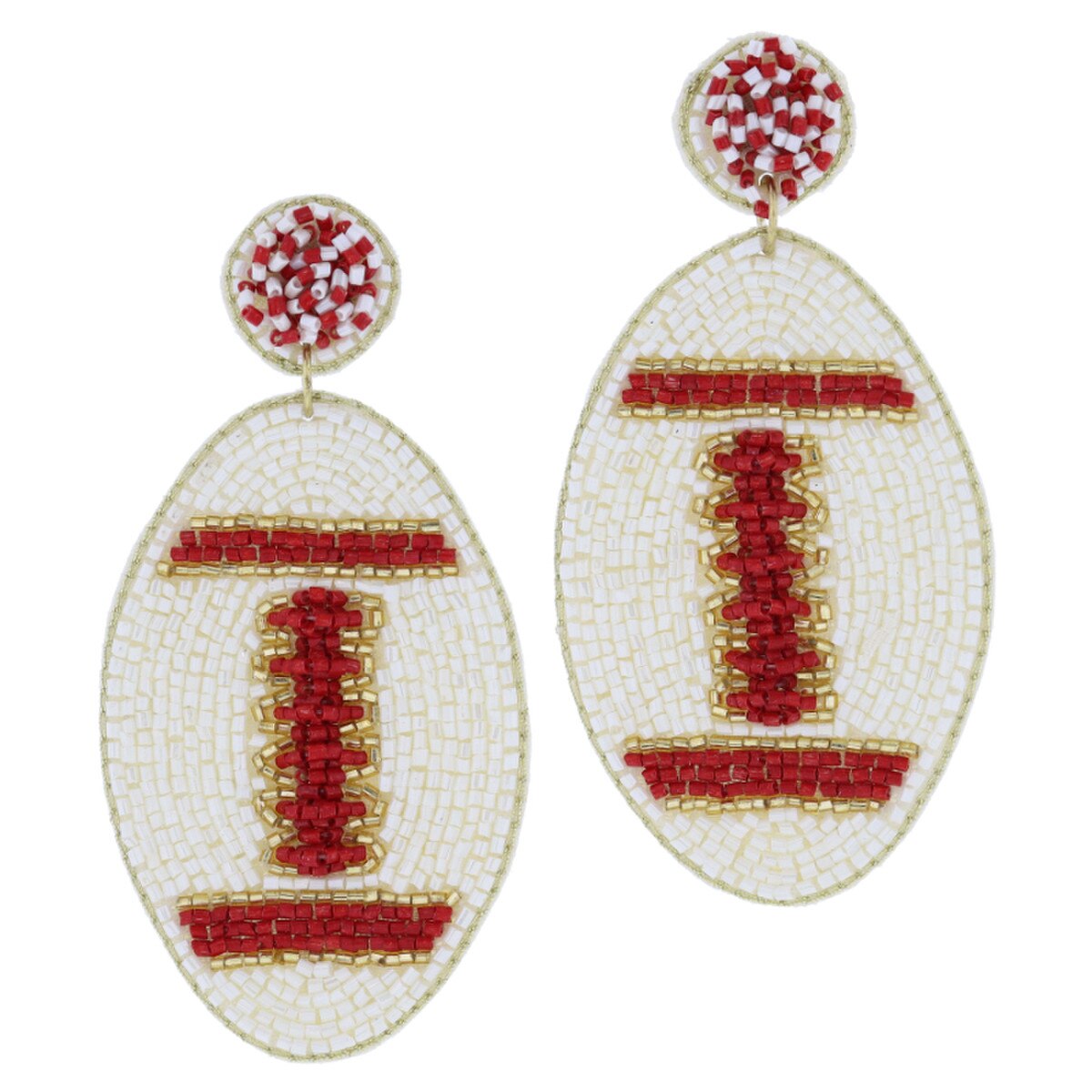 Red, Ivory & Gold Beaded Football Earrings