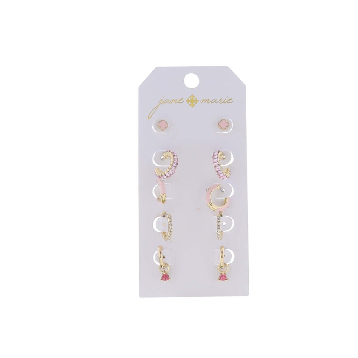 Take Five! Earring Set – Pink Crystal & Gold Huggies (Set of 5)