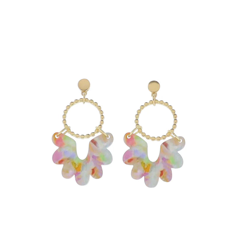 Gold Multi-Color Fan Hoop Earrings ā Beaded Circle Drop Earrings