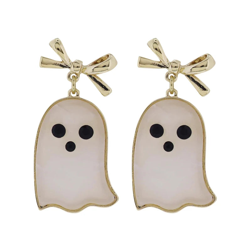 Only Treats! Acrylic Ghost Bow Halloween Earrings – Gold